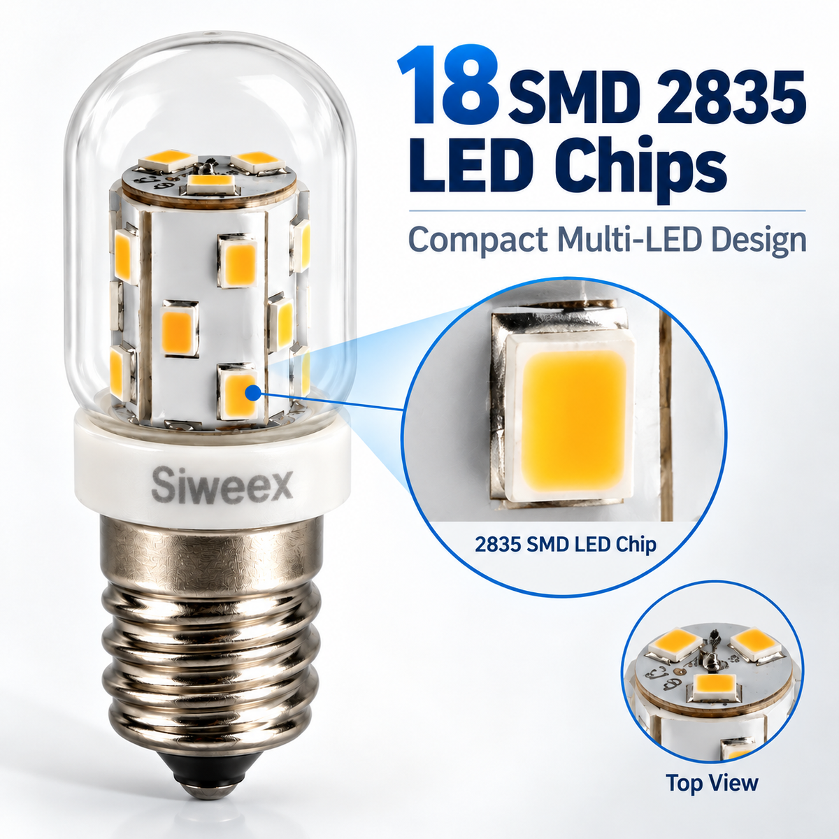 Siweex E14 LED Light Bulb – 18 SMD 2835 LEDs, 110V, 3000K Warm White - Pack of 6