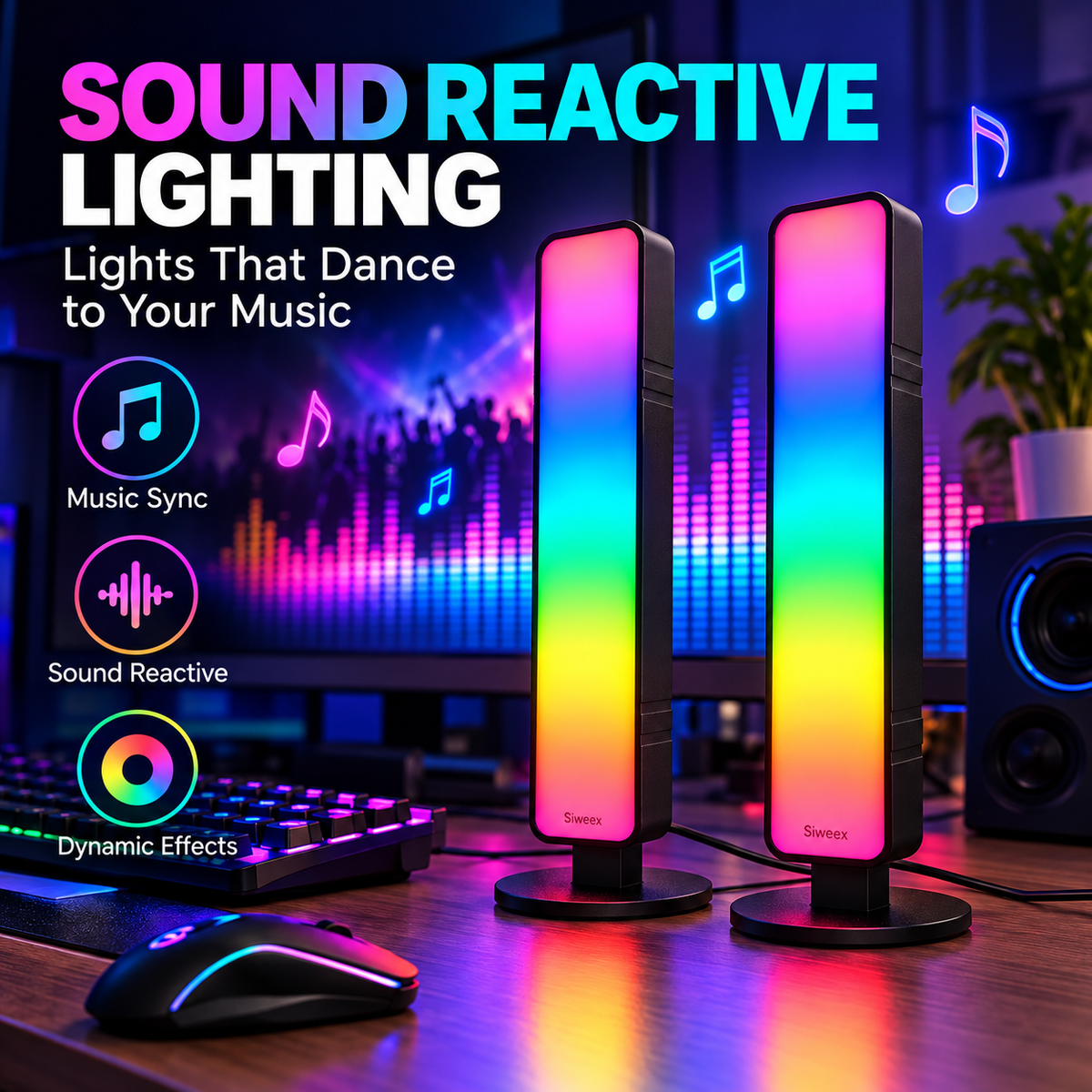 Siweex USB-Powered RGB Sound Reactive Ambient Lights